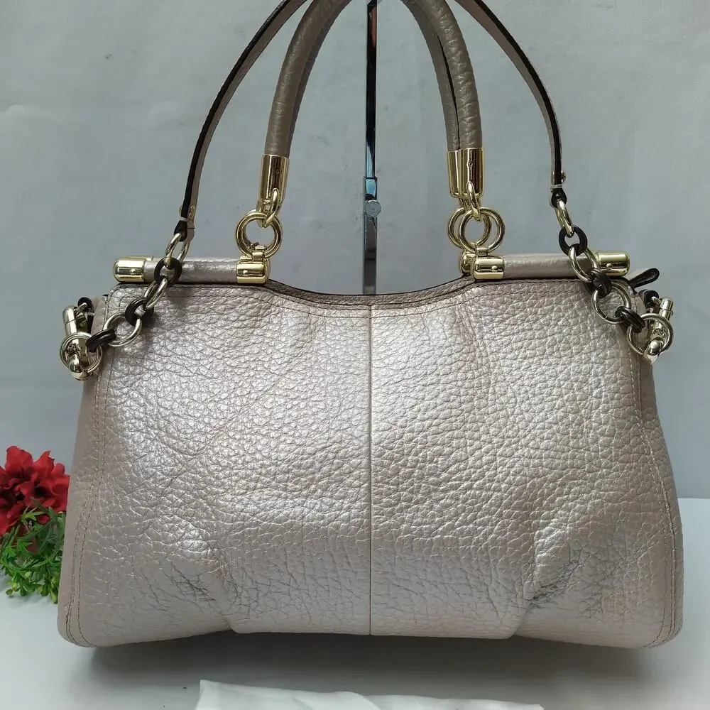 Coach Madison Pinnacle Pink Pebbled Leather Double Handles Satchel Shoudler Bag